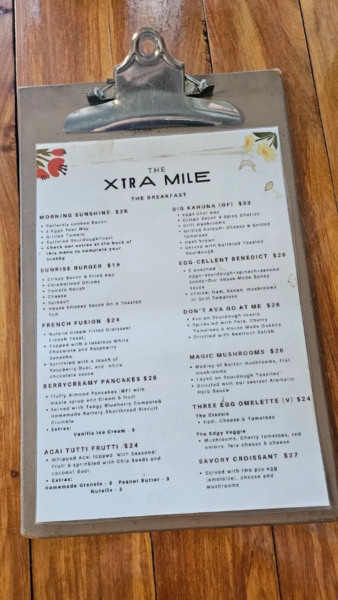 Menu, The Xtra Mile Cafe