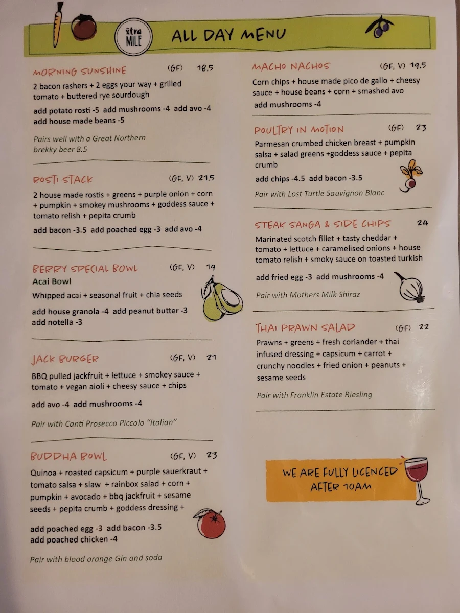 Menu, The Xtra Mile Cafe