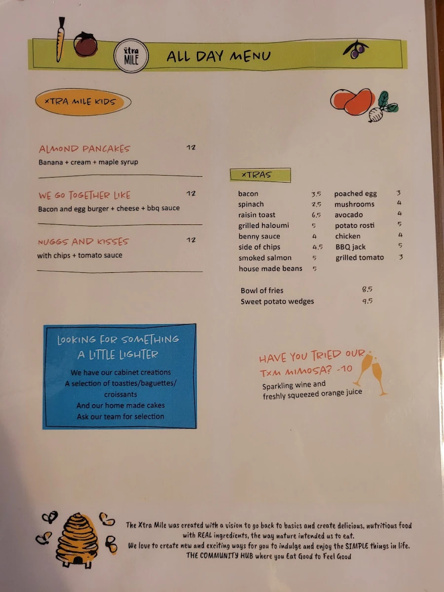 Menu, The Xtra Mile Cafe
