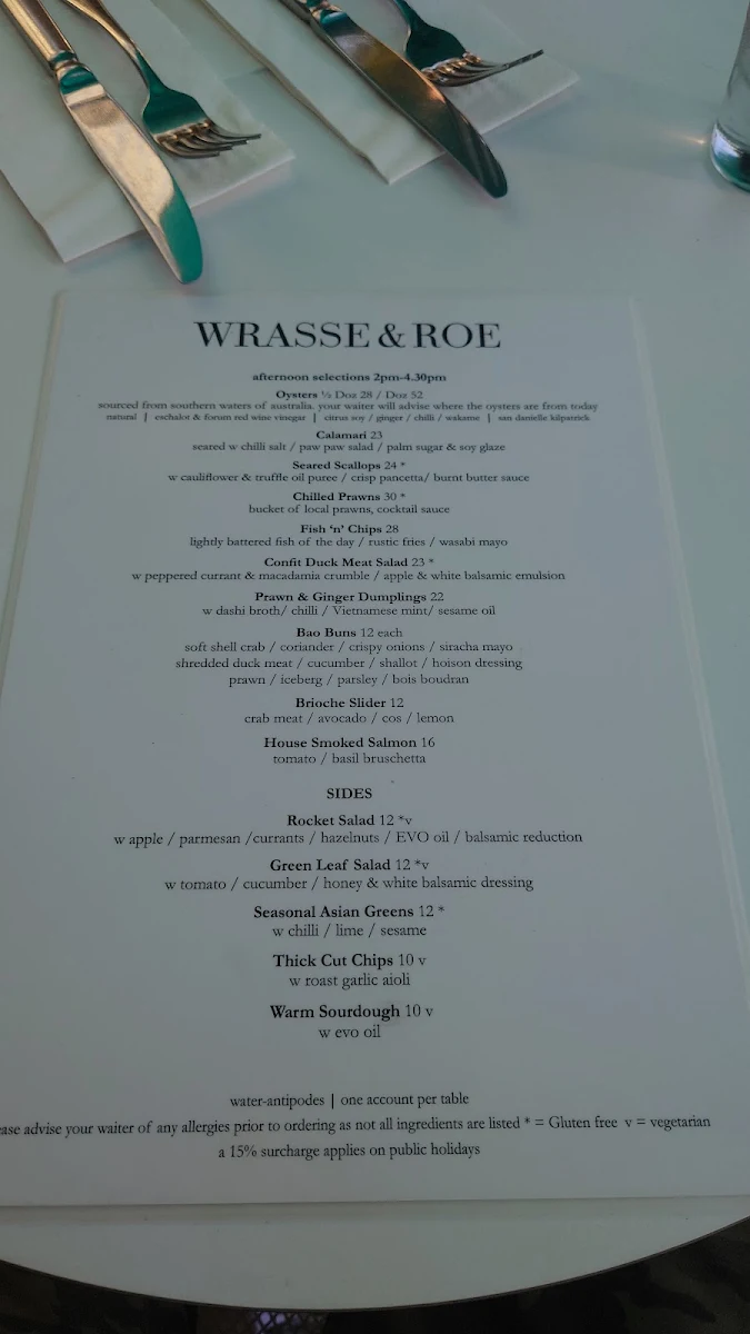 Menu, Wrasse & Roe