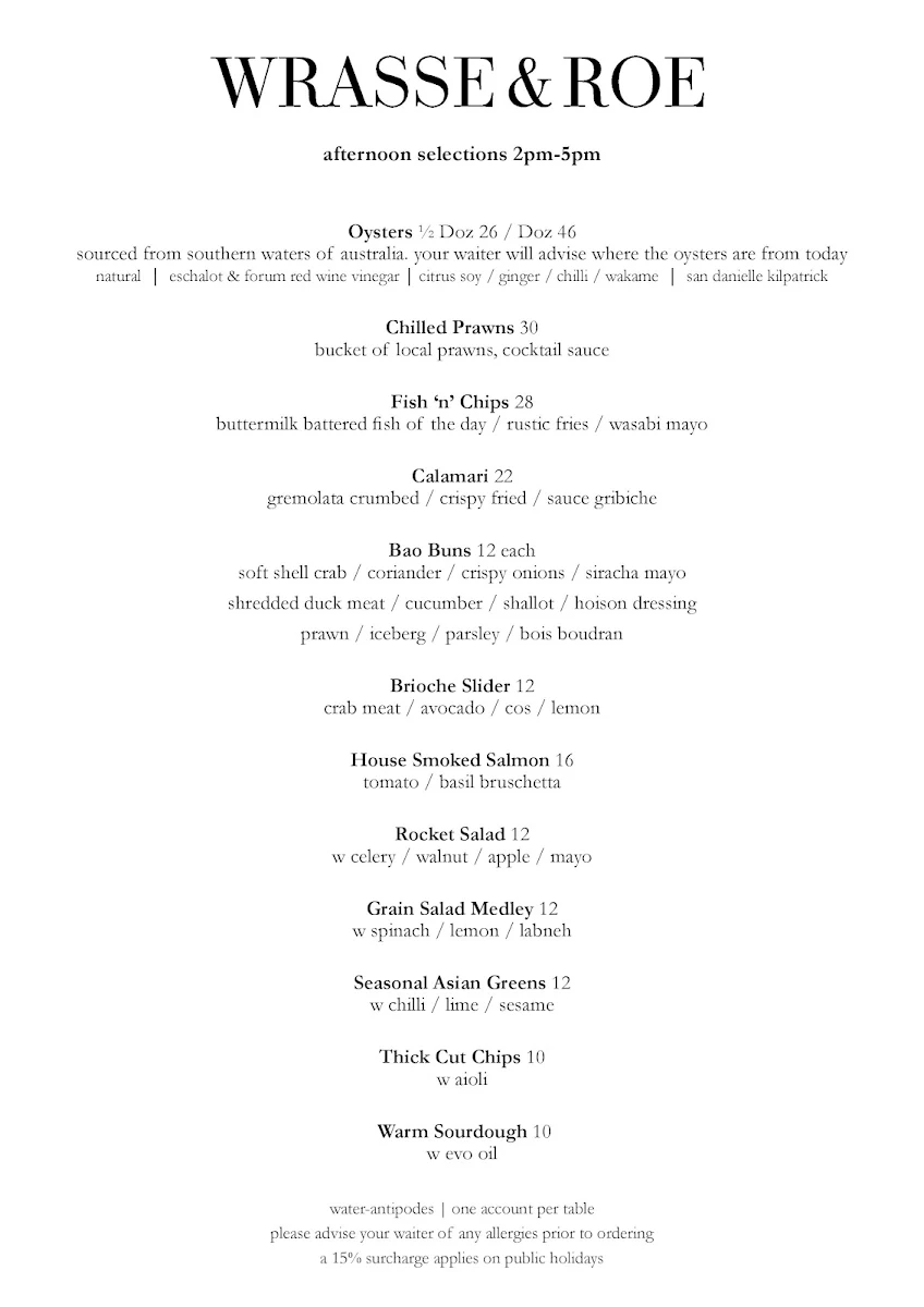 Menu, Wrasse & Roe