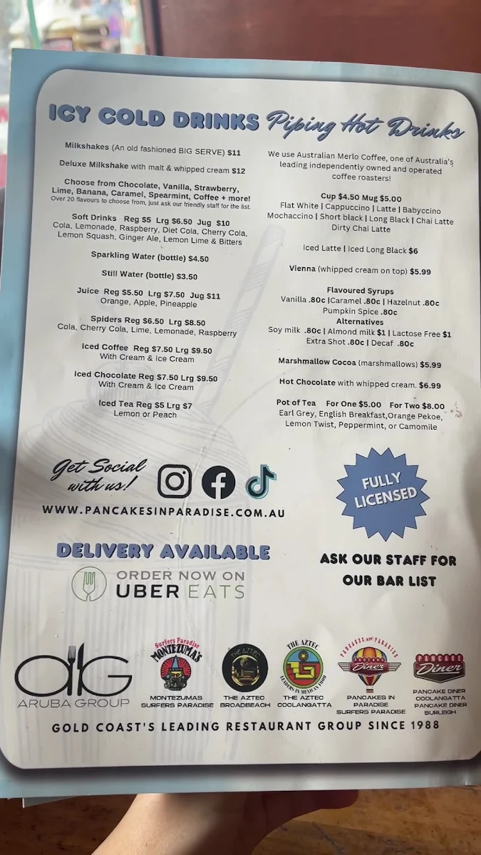 Menu, Pancakes in Paradise