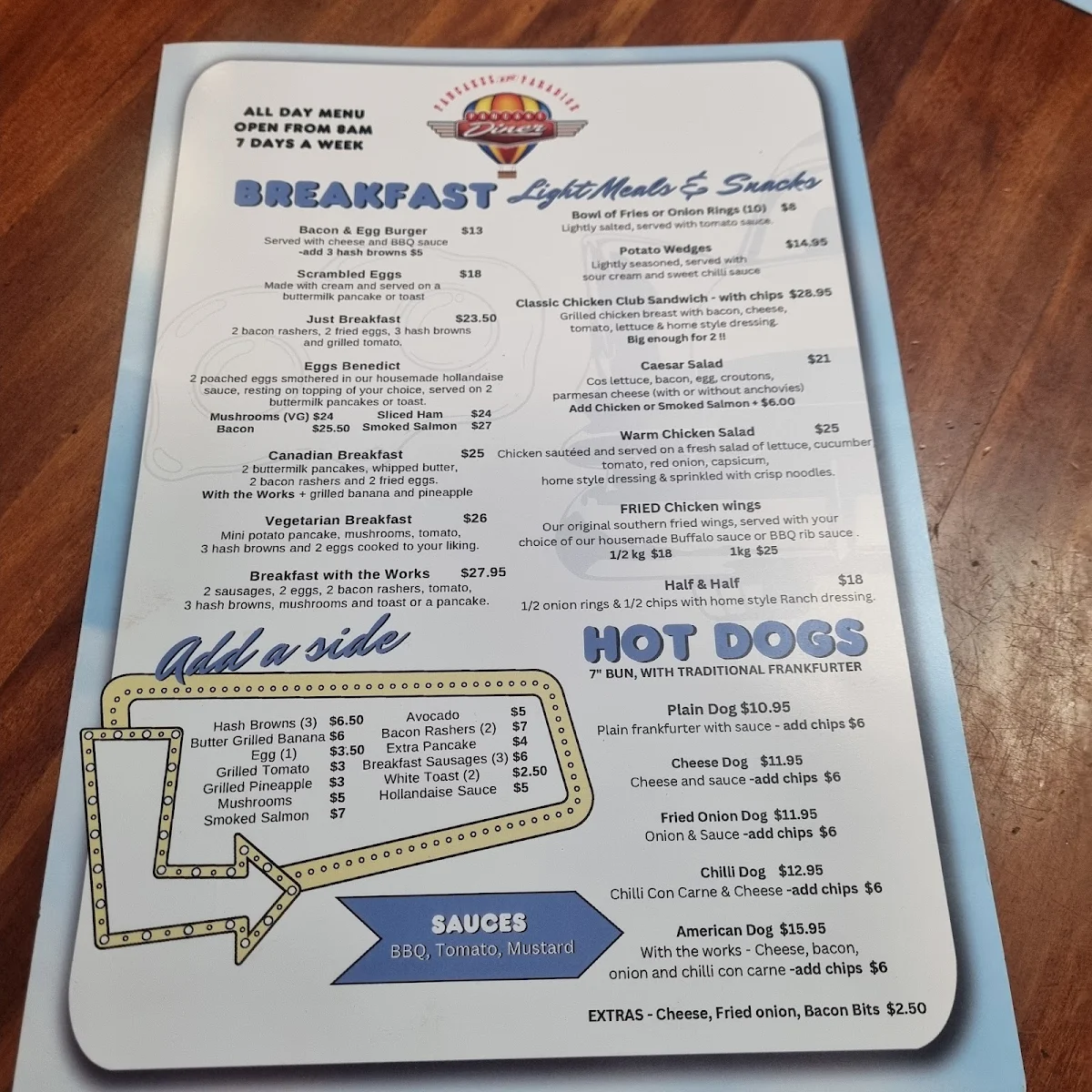 Menu, Pancakes in Paradise