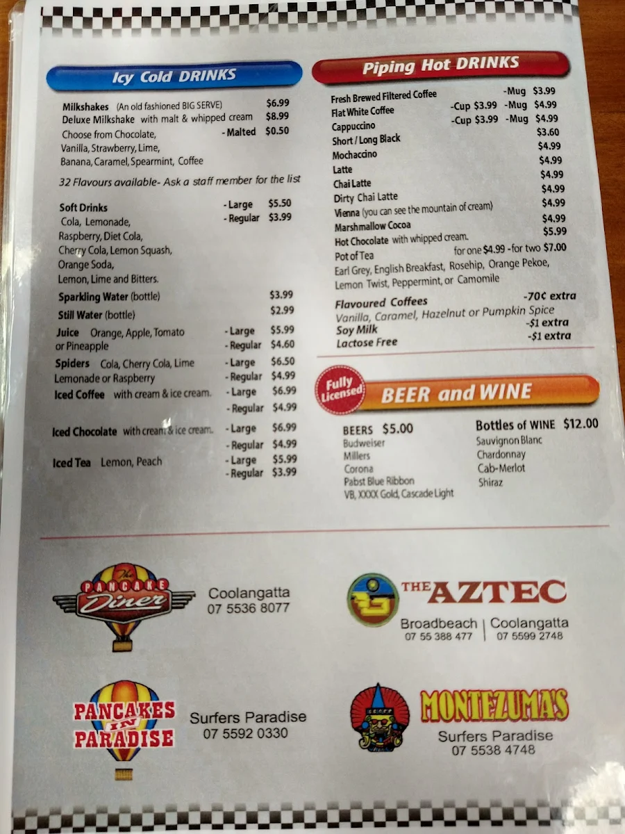 Menu, Pancakes in Paradise