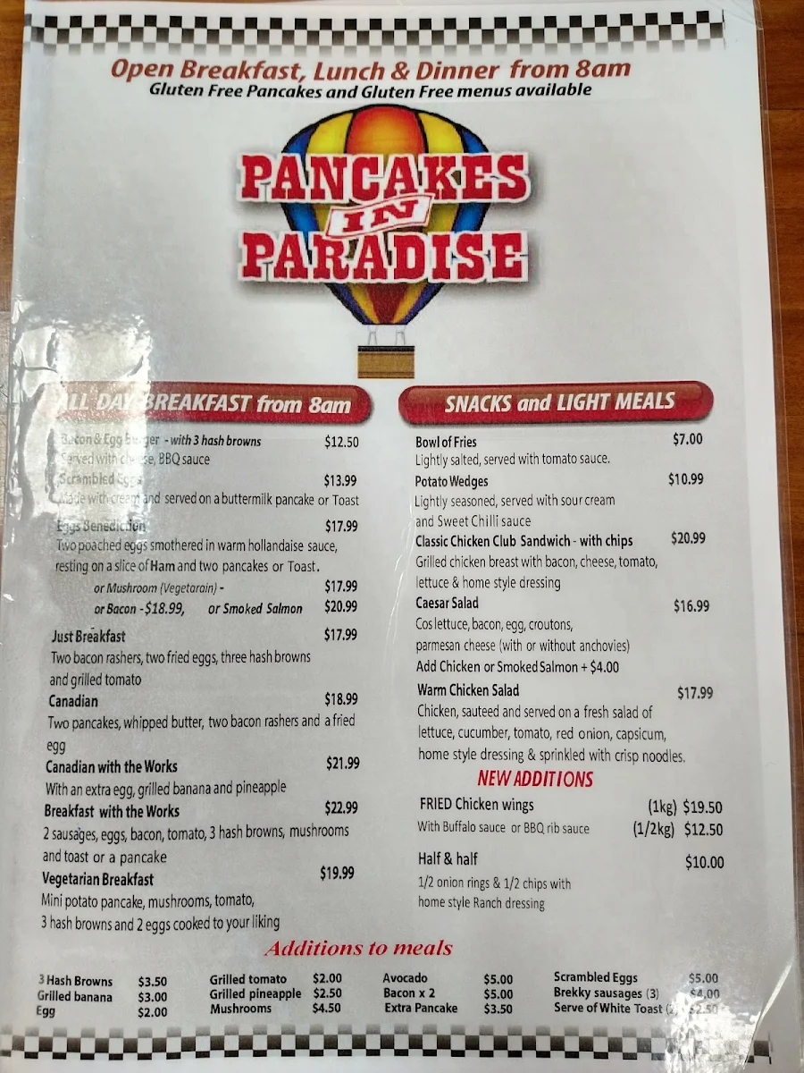 Menu, Pancakes in Paradise