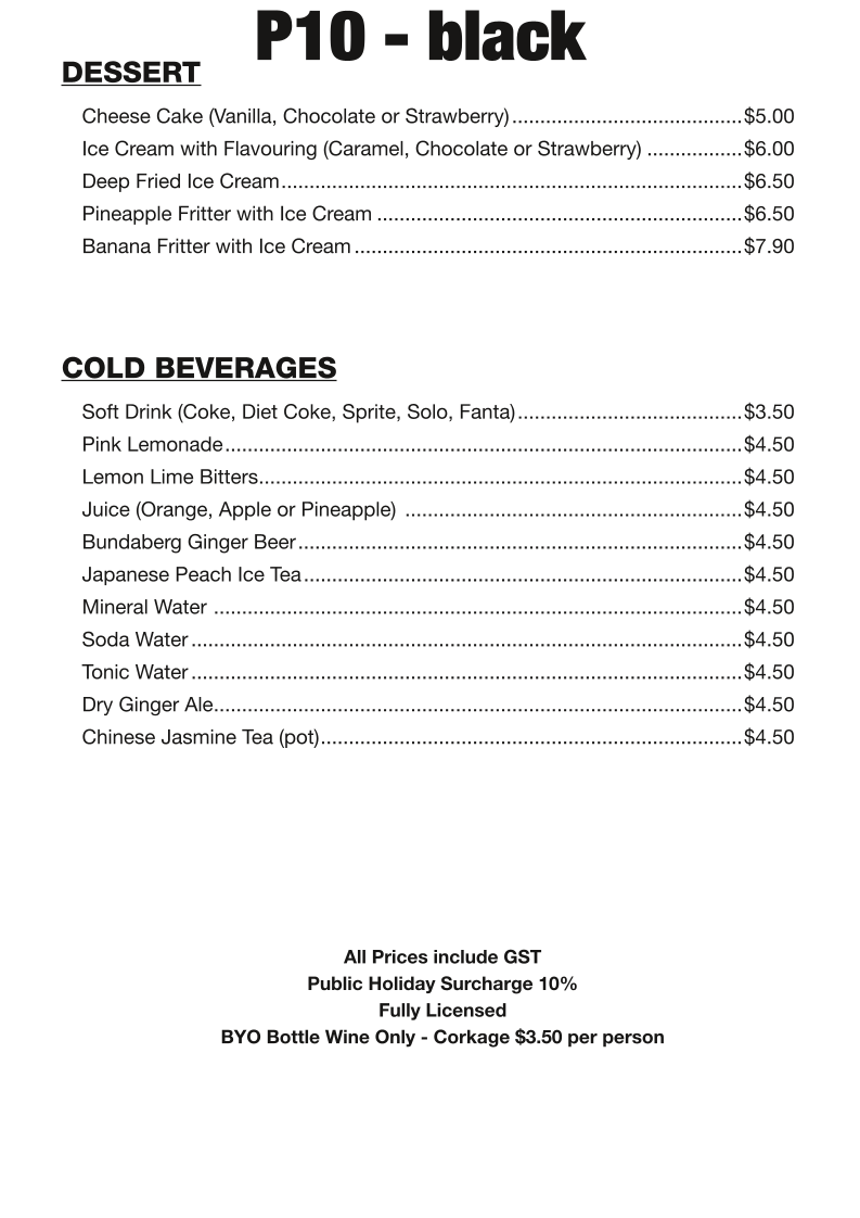 Menu, Shang Court Chinese Restaurant