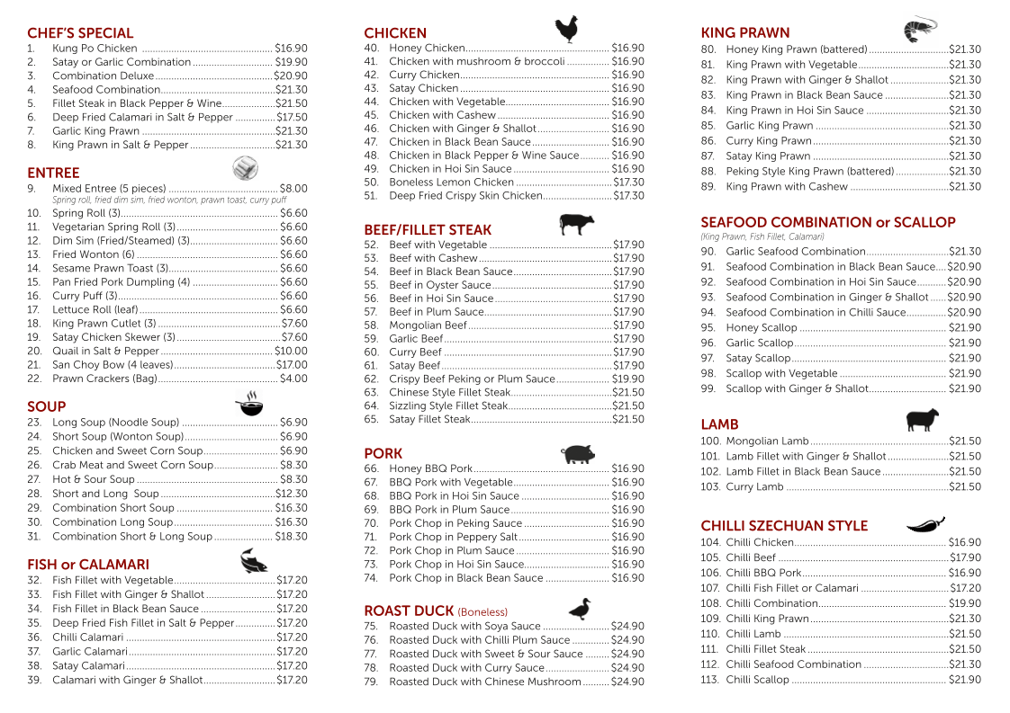 Menu, Shang Court Chinese Restaurant