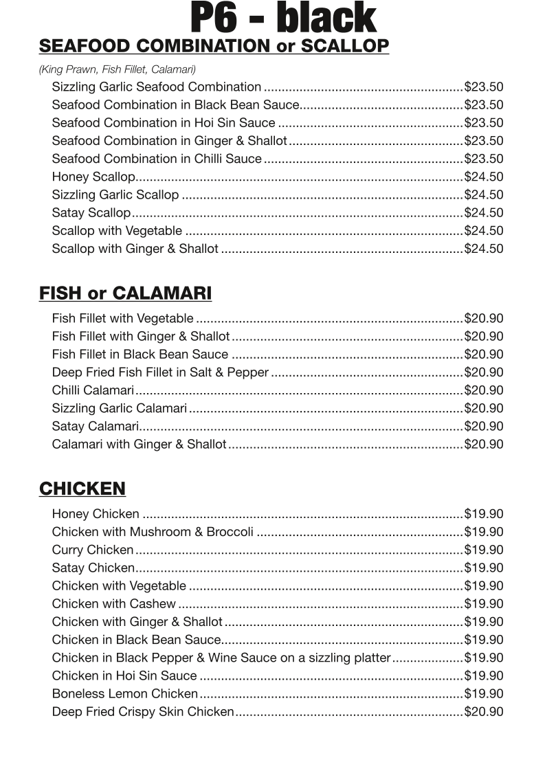 Menu, Shang Court Chinese Restaurant
