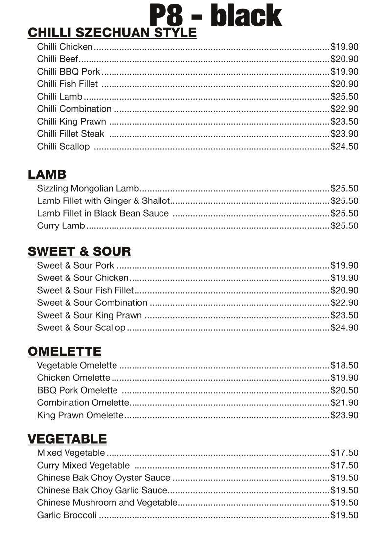 Menu, Shang Court Chinese Restaurant
