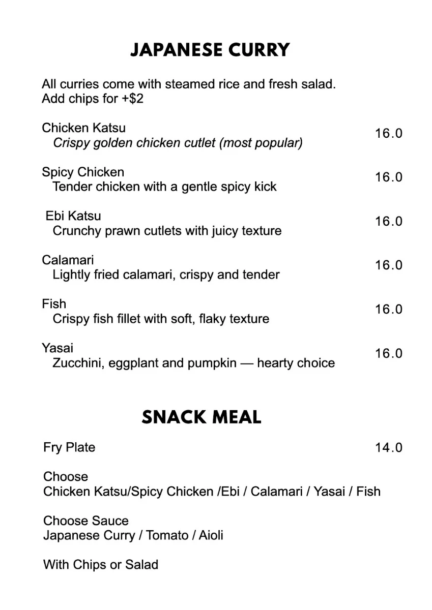 Menu, Mr curry