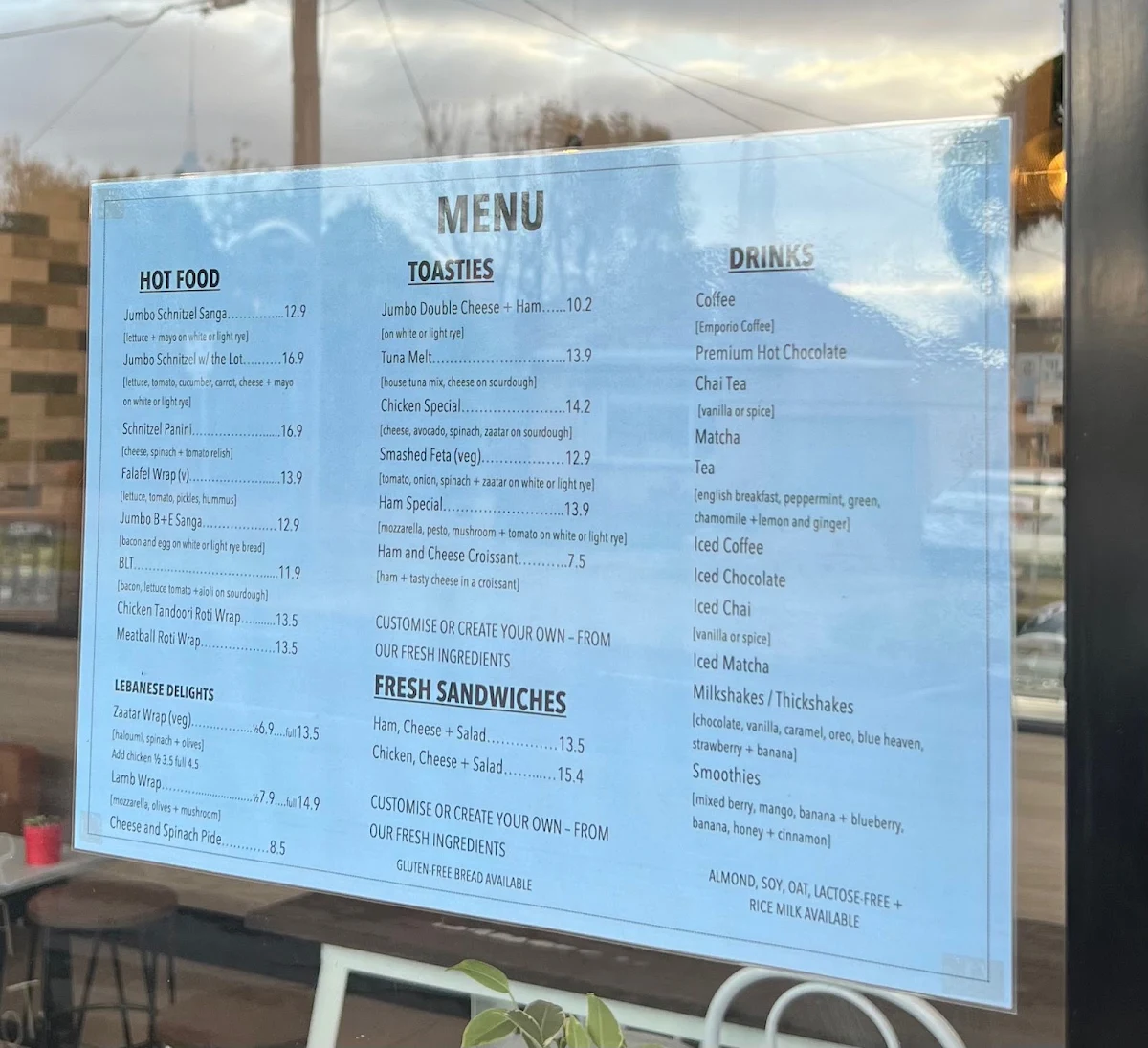 Menu, Hoffman's Road Milk Bar Cafe