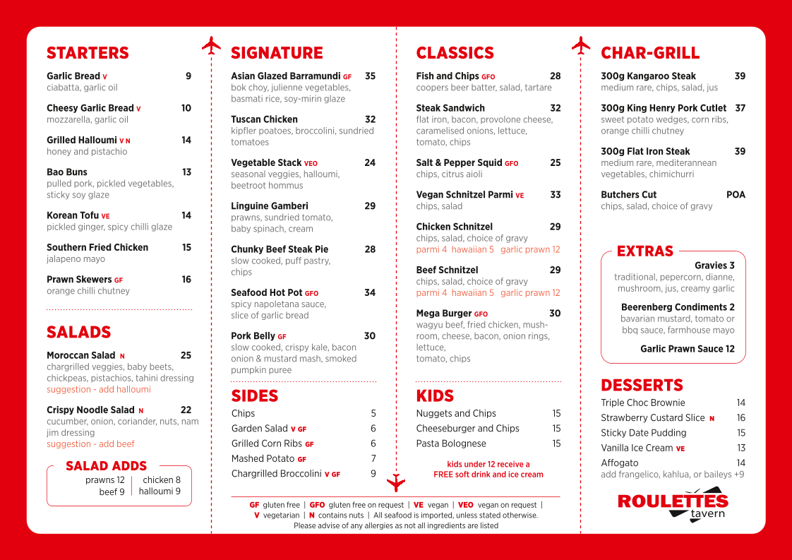 Menu, Roulettes Tavern