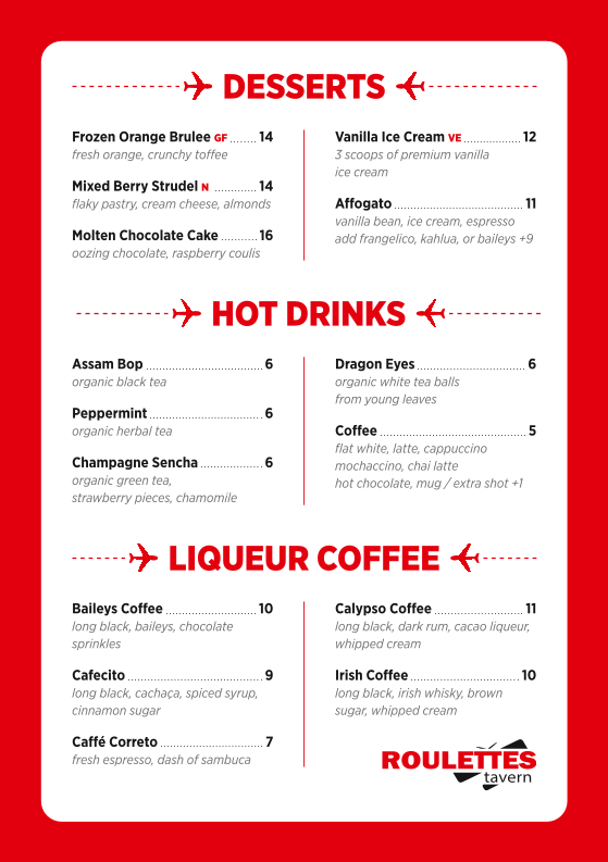 Menu, Roulettes Tavern