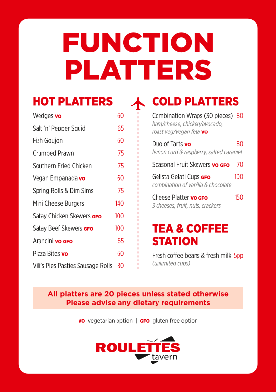 Menu, Roulettes Tavern