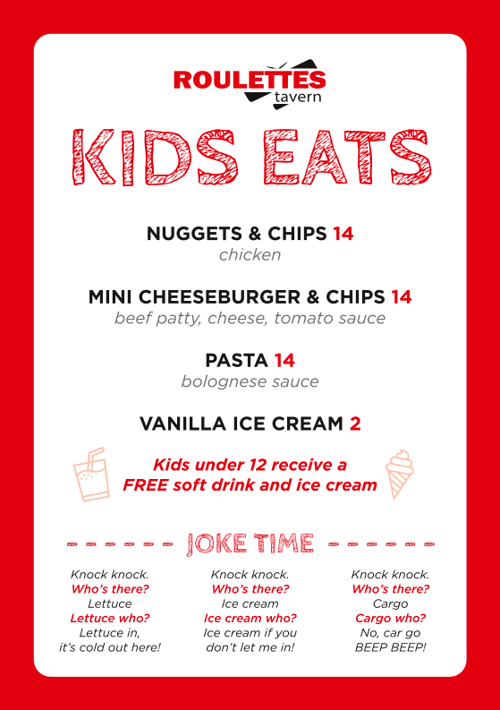 Menu, Roulettes Tavern