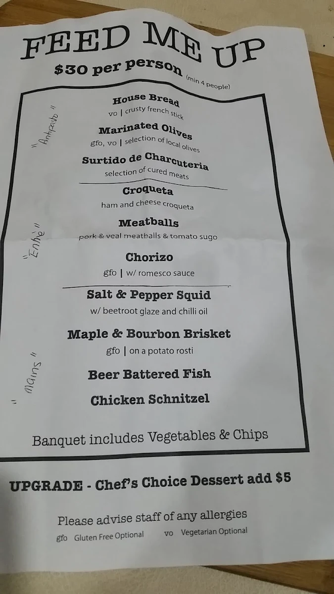 Menu, Roulettes Tavern