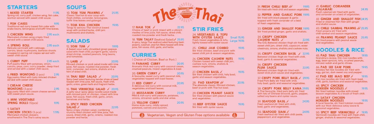 Menu, The Thai Artarmon