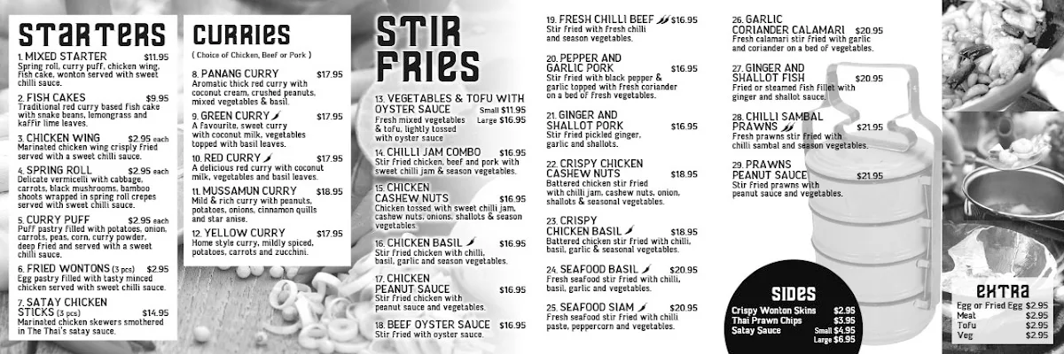 Menu, The Thai Artarmon