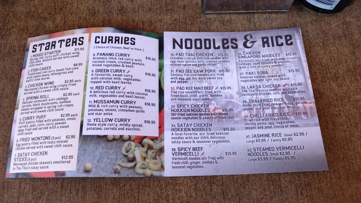 Menu, The Thai Artarmon