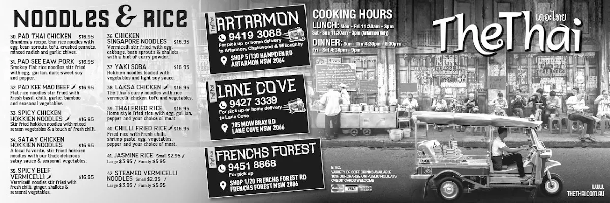 Menu, The Thai Artarmon