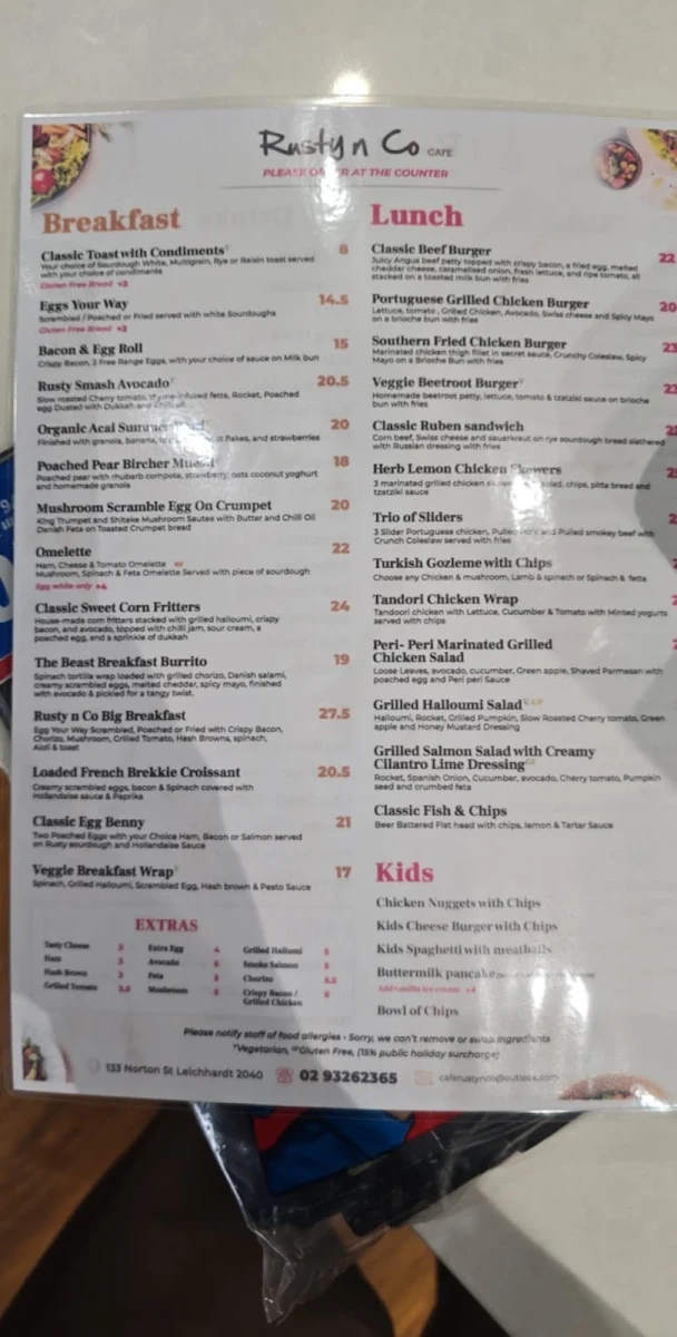 Menu, Rusty n co