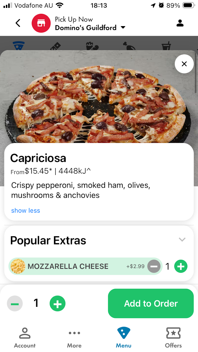 Menu, Domino's Pizza Guildford
