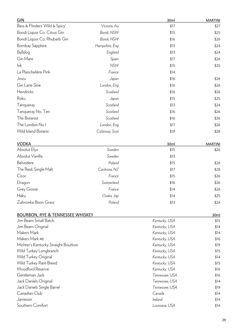 Menu, Biviano's Restaurant Dural