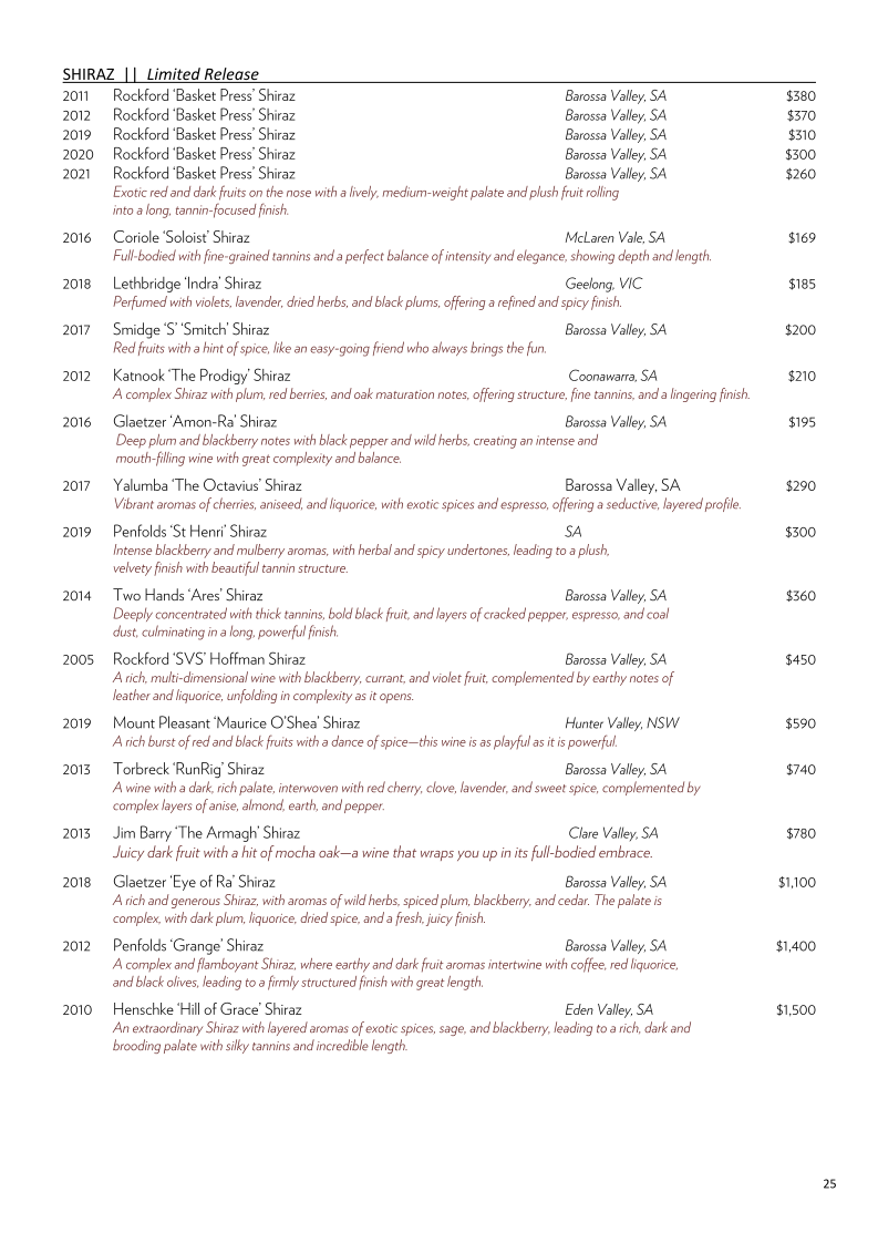 Menu, Biviano's Restaurant Dural