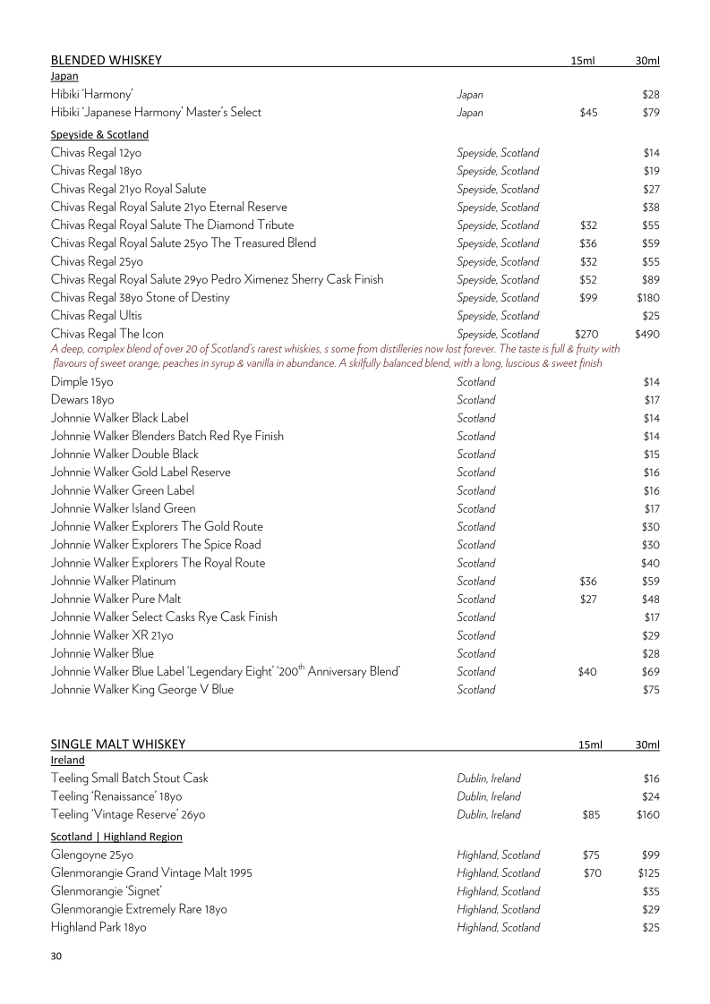 Menu, Biviano's Restaurant Dural