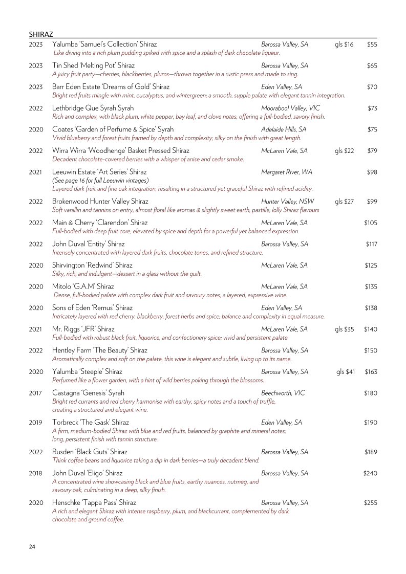 Menu, Biviano's Restaurant Dural