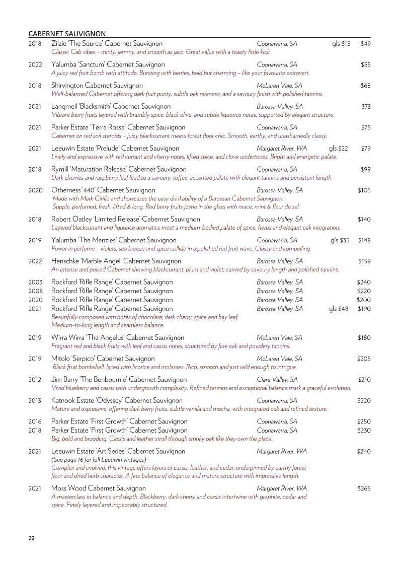 Menu, Biviano's Restaurant Dural