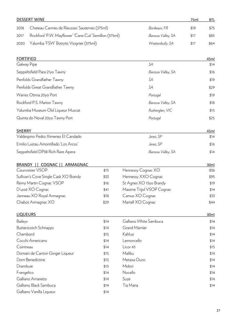 Menu, Biviano's Restaurant Dural