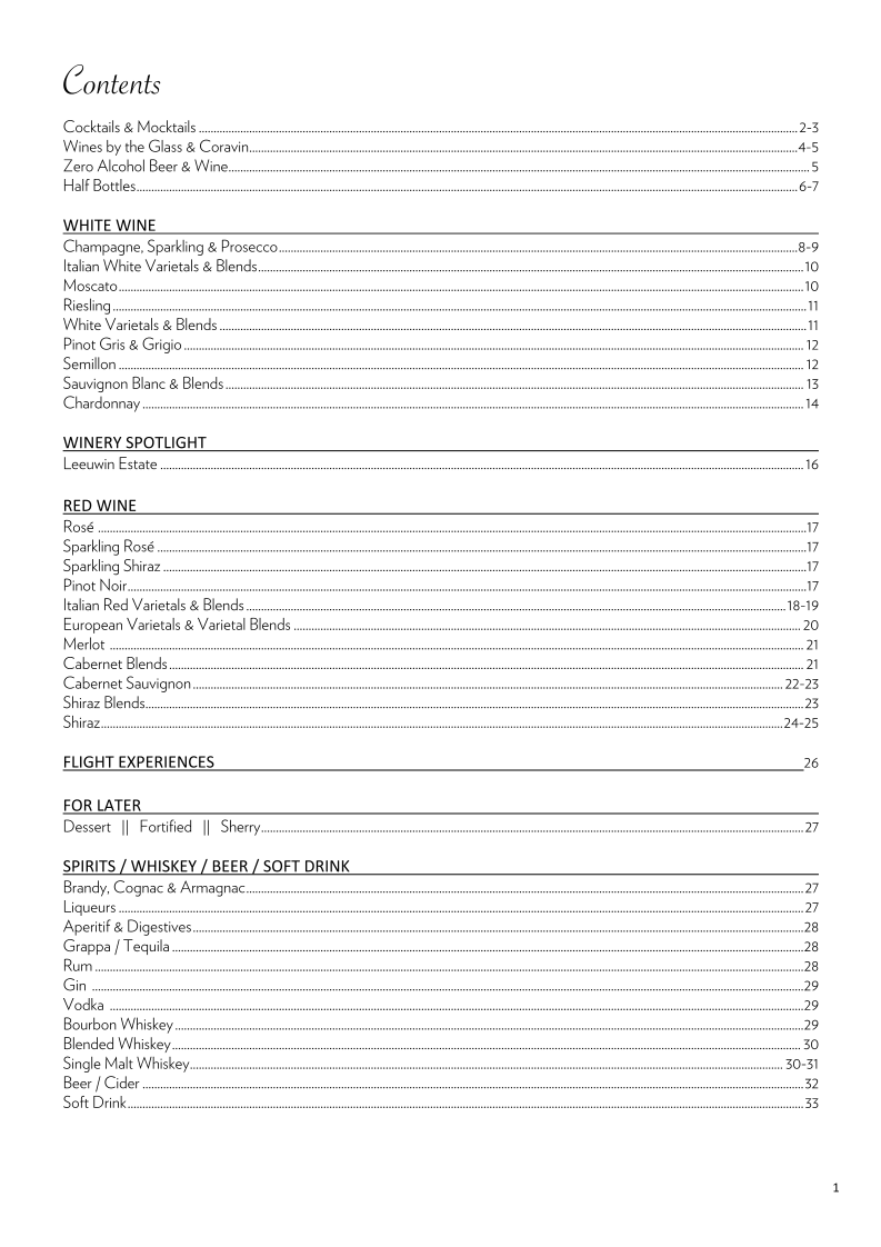 Menu, Biviano's Restaurant Dural