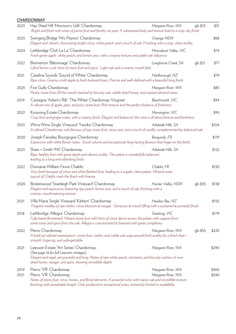 Menu, Biviano's Restaurant Dural