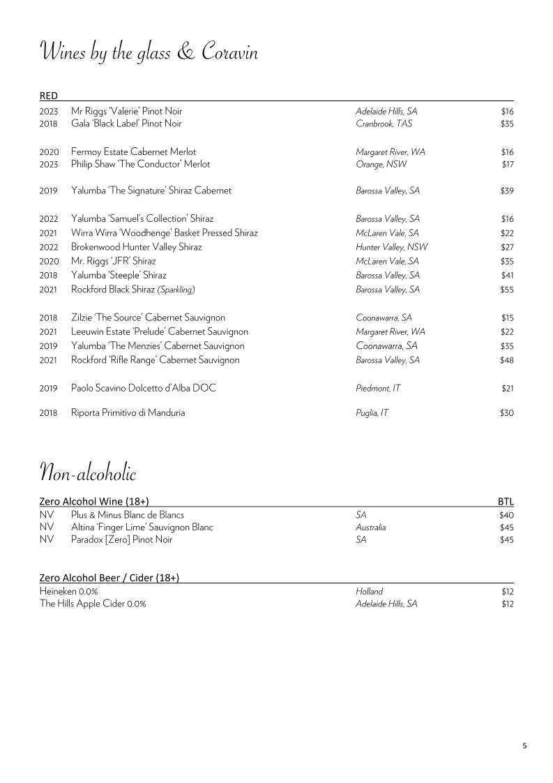 Menu, Biviano's Restaurant Dural