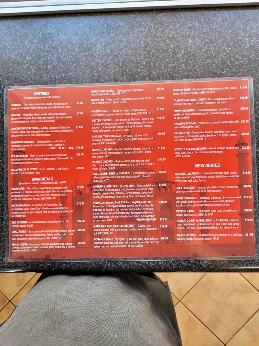 Menu, Bollywood Kebabs & Curries