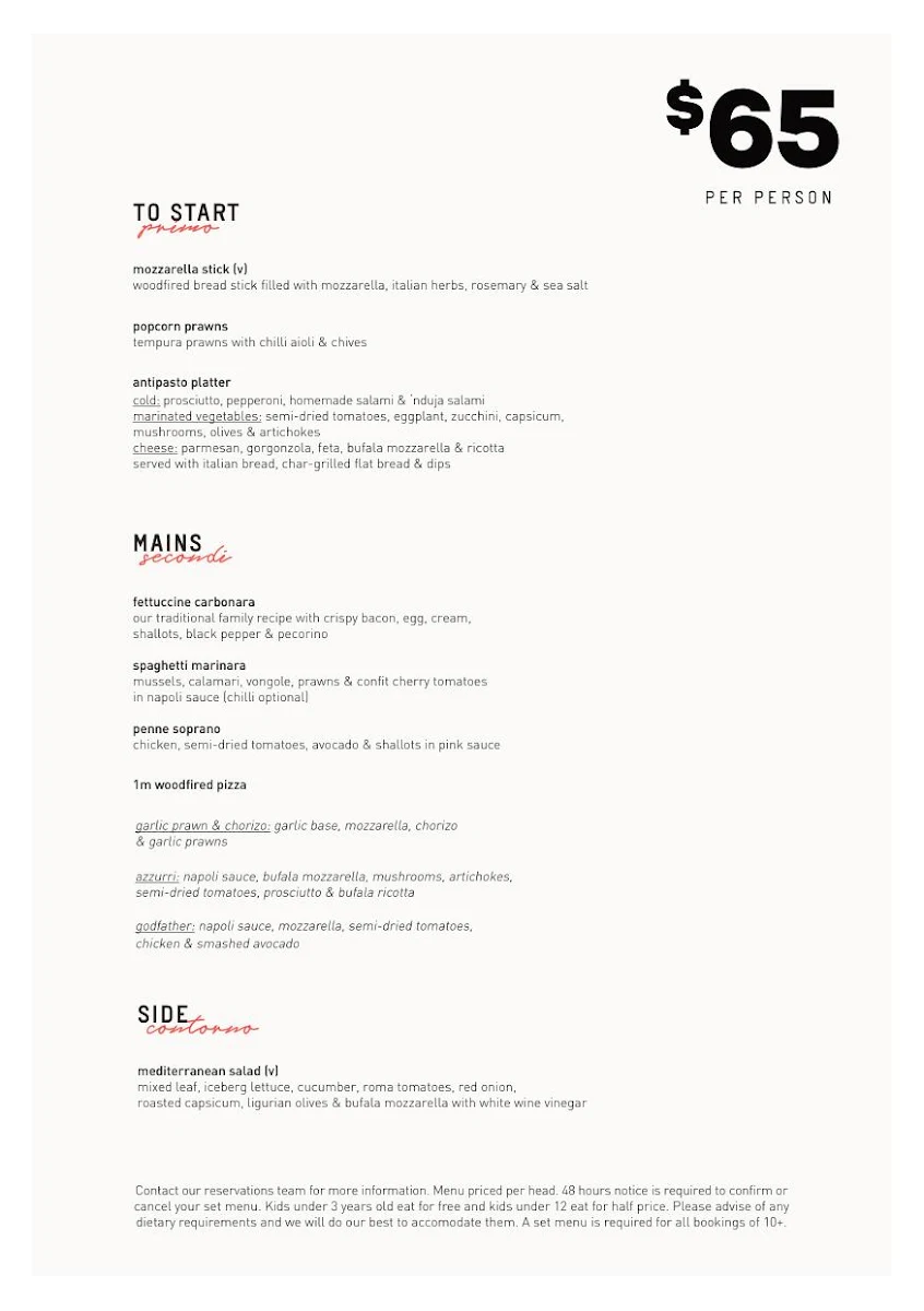 Menu, Criniti's Carlton