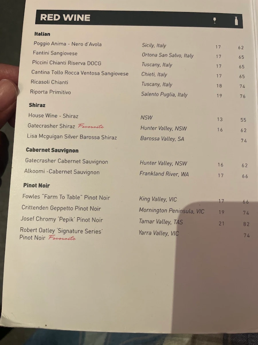 Menu, Criniti's Carlton