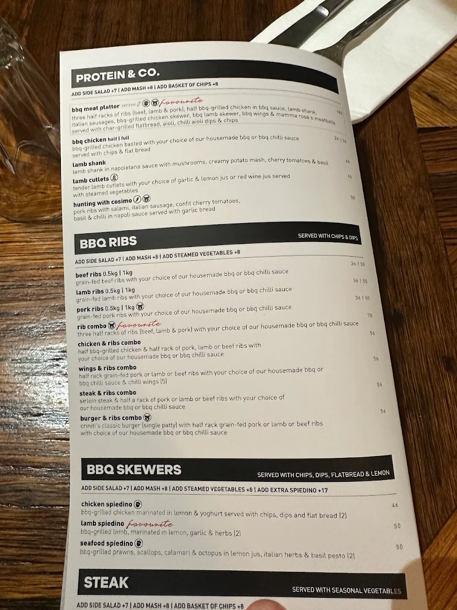 Menu, Criniti's Carlton