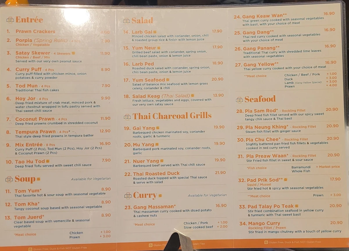Menu, Aroy-D Thai Restaurant