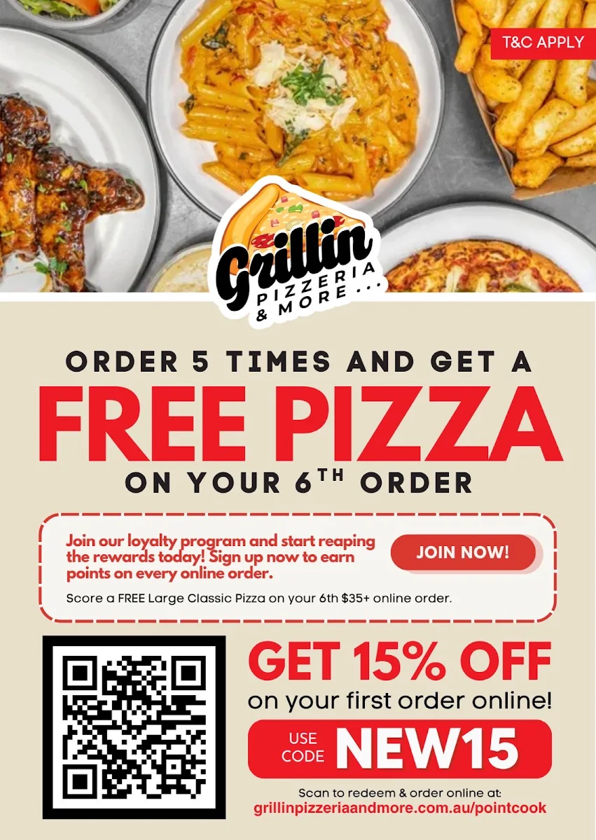 Menu, Grillin pizzeria and more
