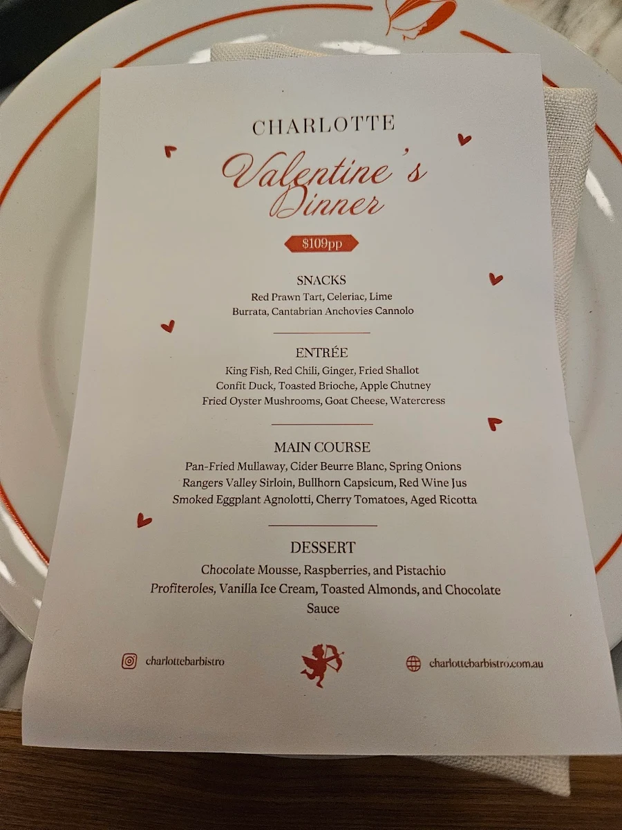 Menu, Charlotte Bar & Bistro