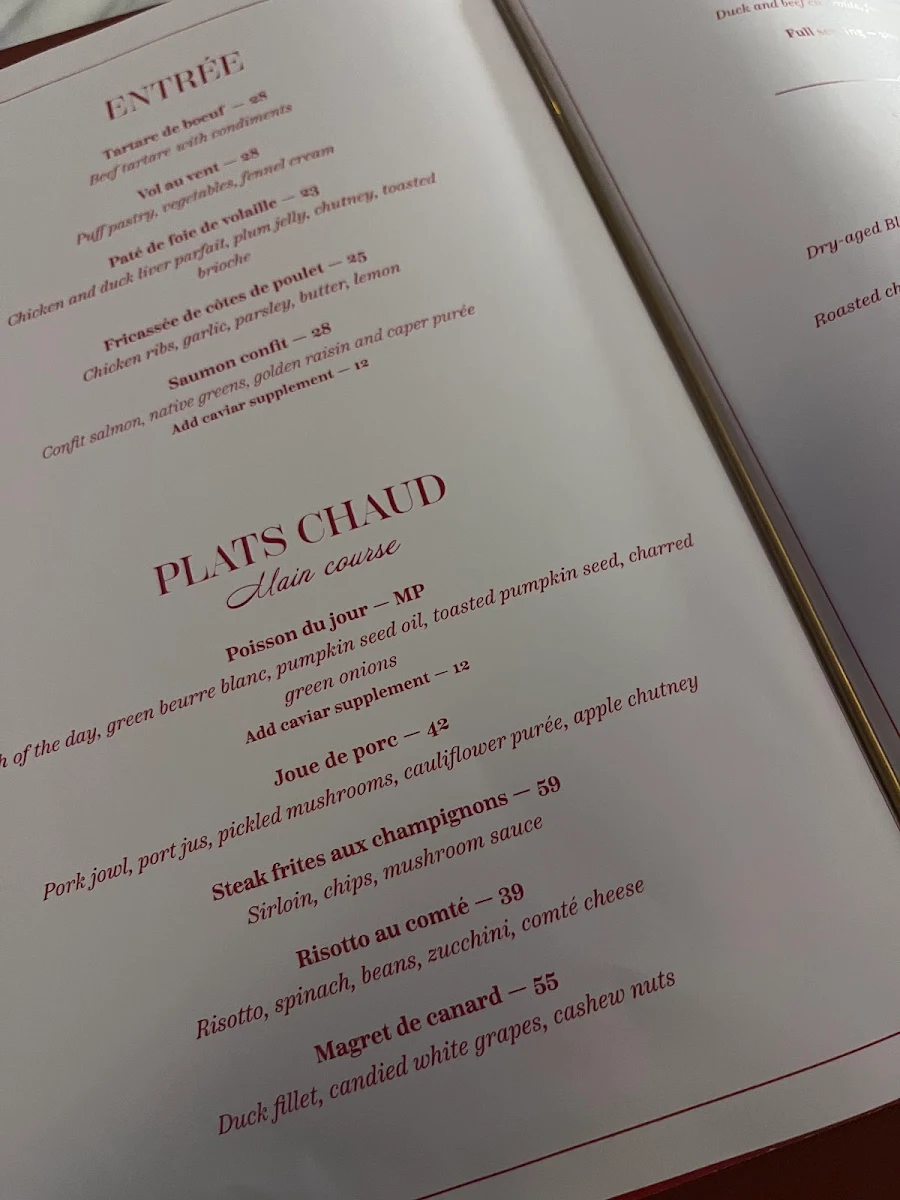 Menu, Charlotte Bar & Bistro