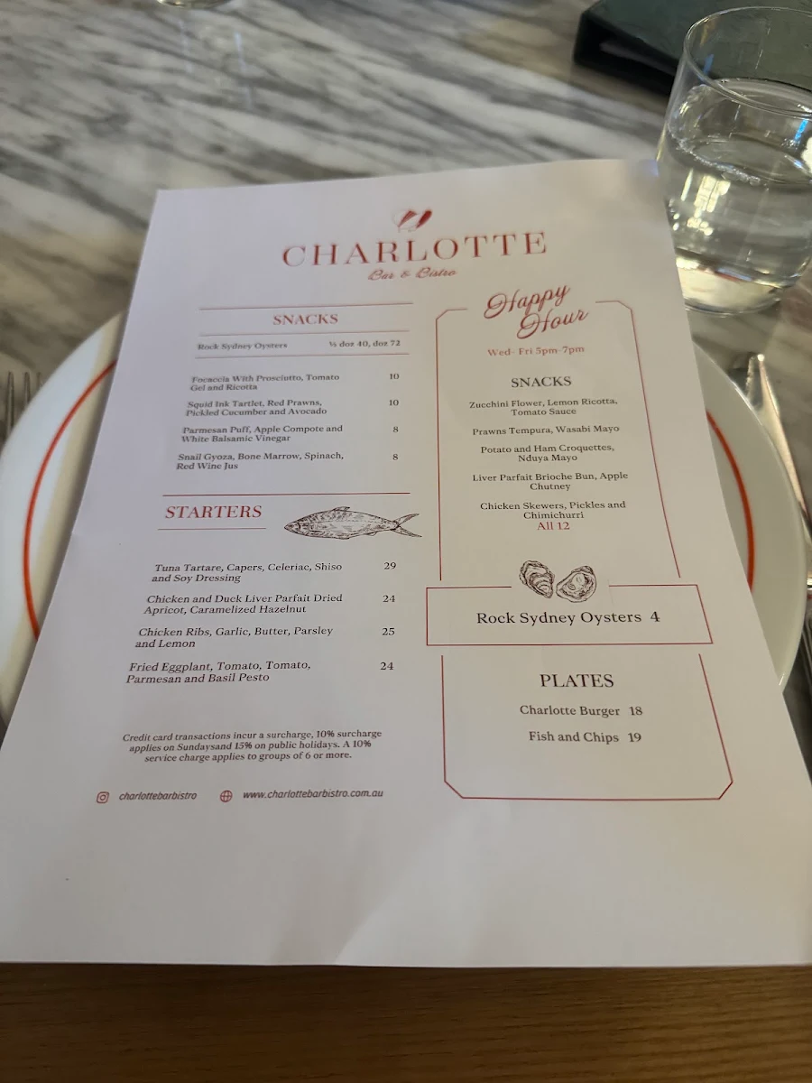 Menu, Charlotte Bar & Bistro