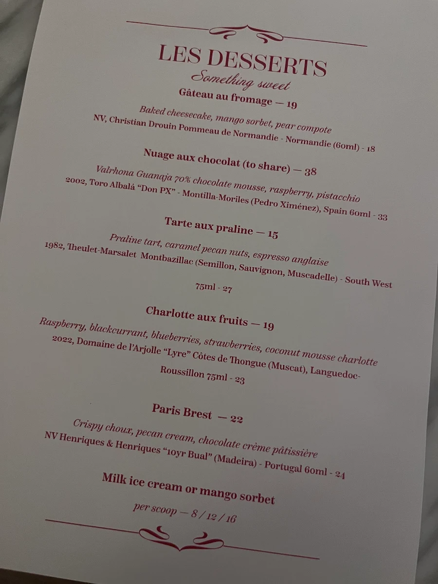 Menu, Charlotte Bar & Bistro