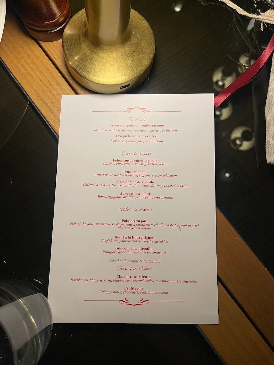 Menu, Charlotte Bar & Bistro
