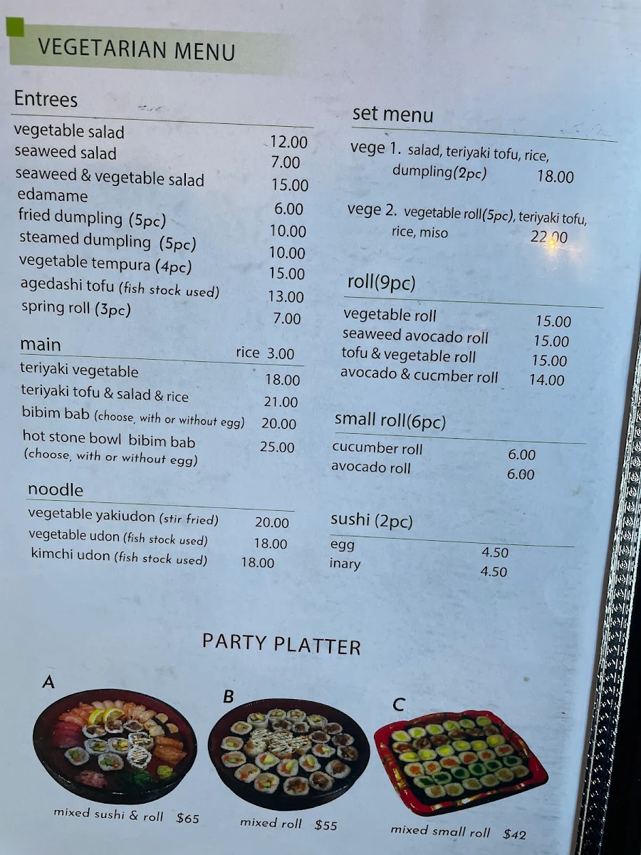 Menu, Pinocchio Sushi