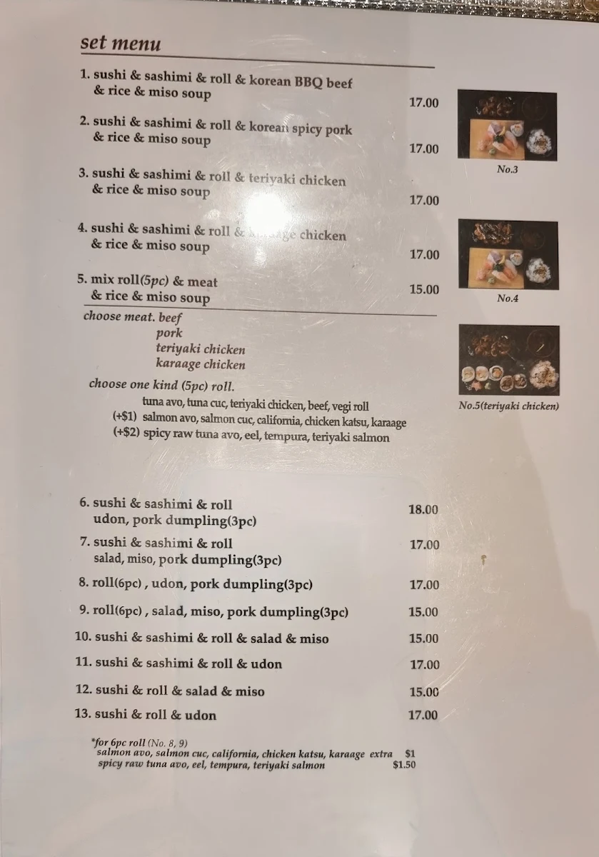 Menu, Pinocchio Sushi