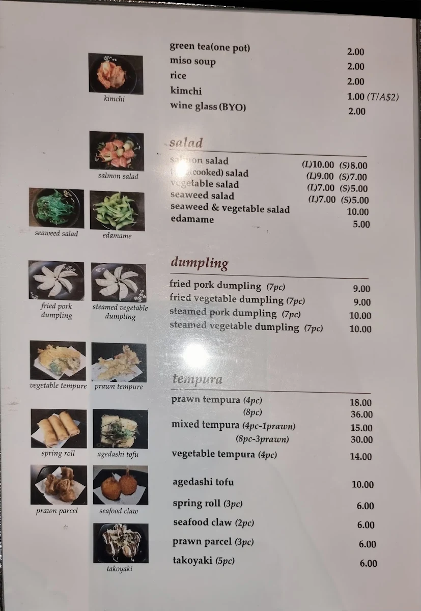 Menu, Pinocchio Sushi