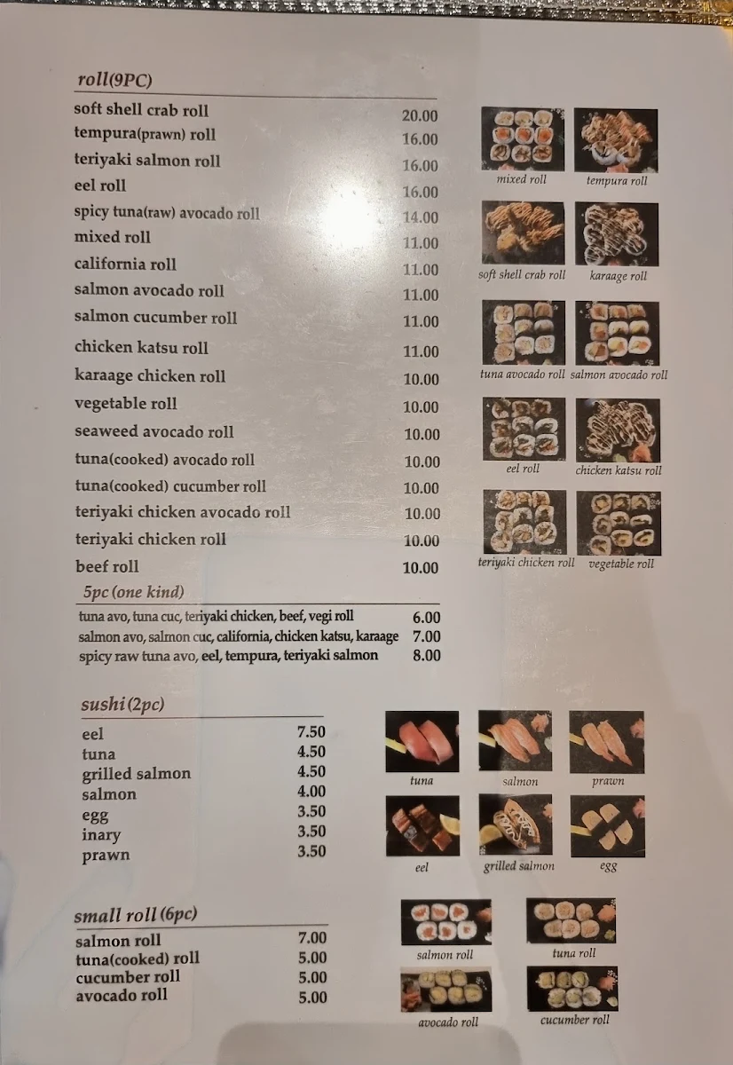 Menu, Pinocchio Sushi
